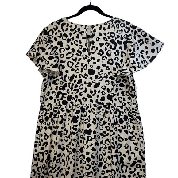 WHO WHAT WEAR Cream and Black Linen Blend Leopard Print Cap Sleeve Dress xl - Picture 13 of 15